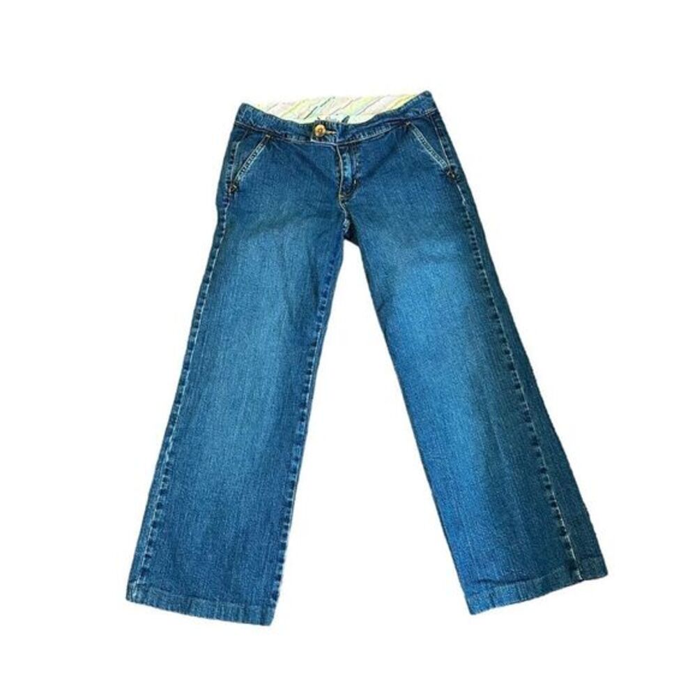 Lilly Pulitzer Jeans Women 8 Blue Low Rise Wide Leg Denim Stretch Casual